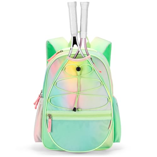 Choco Mocha Kids Tennis Bag for Girls 16 Inch Youth & Junior Tennis Backpack with Shoe Compartment Holds 2 Rackets (2123 Inch) Colorful Green