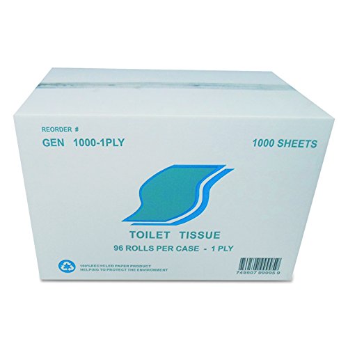 GEN 10001PLY Small Roll Bath Tissue, 1-Ply, 1000 Sheets/Roll, 1.64 in Core (Case of 96)