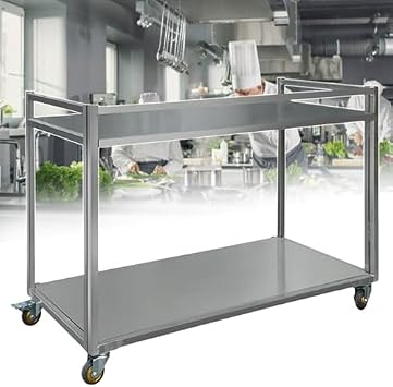 Stainless Steel Kitchen Cart 2-Tier Rolling Utility Trolley Lockable Wheels 200 kg Capacity Perfect for Home & Commercial Use & Versatile Storage Solution