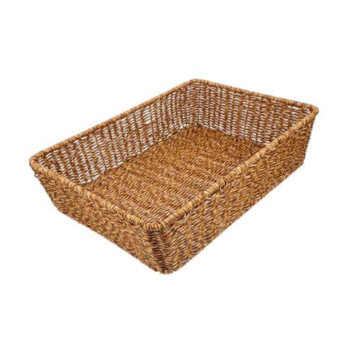 SOLUSTRE Stylish Natural Woven Storage Basket Imitation Rattan Home Decor Book Storage Basket Kitchen Accessory