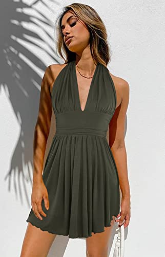 Image of Heysolo Women's Halter Deep V Neck Mini Dress Summer Backless Sleeveless Sexy Party Club Cocktail Dresses
