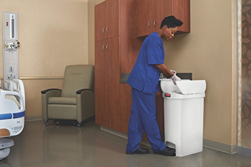 Image of Rubbermaid Commercial Products Slim Jim Step-On Plastic Trash /Garbage Cans, 13 Gallon, Plastic End Step Step-On, White