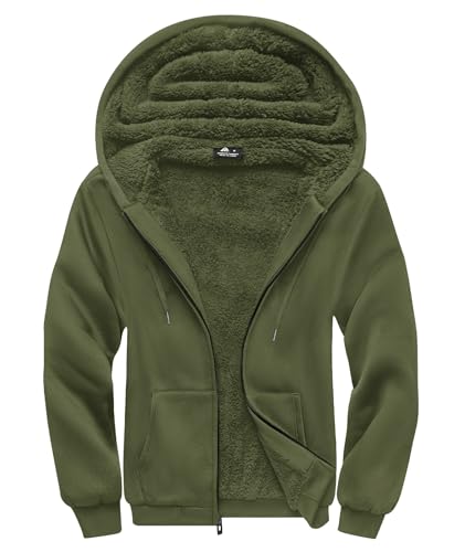 SCODI Hoodies for Men Heavyweight Fleece Sweatshirt - Full Zip Up Thick Sherpa Lined Hooded Sweatshirts