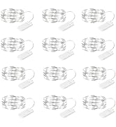 SINAMER 12-Pack LED Fairy Lights 7 Feet Battery Powered Waterproof Silver Wire 20 Slim Copper Wir...