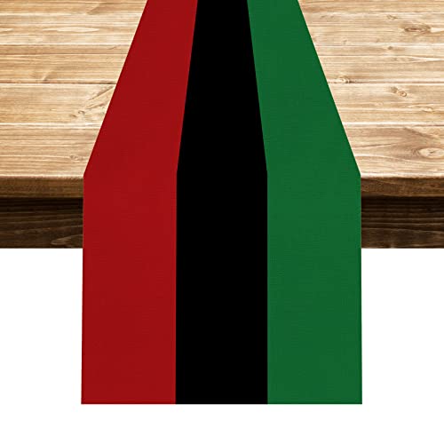 Eddert Green Black Red Happy Kwanzaa Table Runner, African Juneteenth Heritage Holiday Color Kinara Candles Black History Kitchen Dining Table Decoration For Home Party Decor 13 X 72 Inch #TOP14
