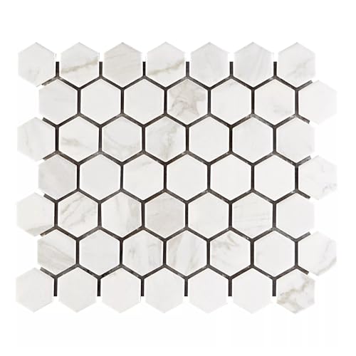 Tenedos Calacatta White Hex Mix Ceramic Mosaic Tile – for