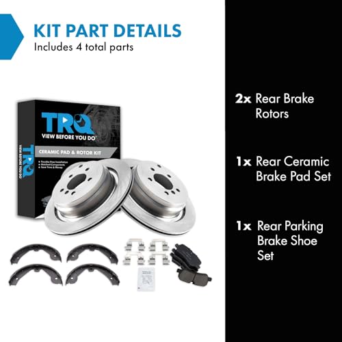 Image of TRQ Rear Brake Pad and Rotor Set Ceramic Rotors Parking Brake Shoe Compatible with 2006-2009 Land Rover Range Rover