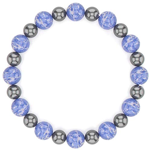 Healing Trust - Blue Sodalite and Hematite Beaded Bracelet, Happy Mood Bracelet, Bye Anxiety Bracelet for Men and Women, Blue Chakra Bracelet for Men, Sodalite Crystal Gemstone Bracelet for Women