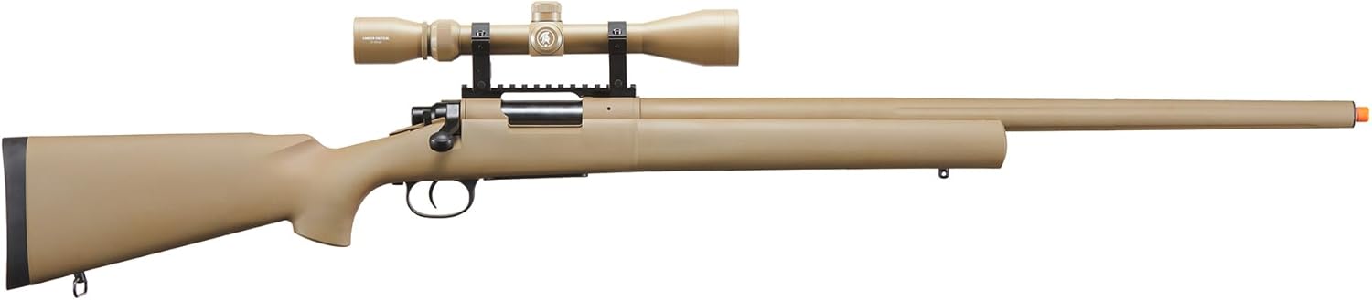Lancer Tactical M24 Bolt Action Spring Powered Sniper Airsoft Rifle (Threaded) w/Scope (450 FPS) (Color: Tan)