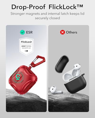 Image of ESR for AirPods 4 Case, Compatible with AirPods 4 Generation Case (2024) (USB-C), Compatible with MagSafe, Drop-Proof Lock, Easy Open, Cyber Series, Red