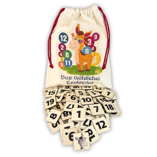 Mutou Das Eselspiel 2.0 ECKIG Volle Zahlen 121 Teile aus Holz mit Stoffbeutel Handgefertigtes Familienspiel - Lernspiel - Geschenk - Partyspiel - Gesselschaftsspiel - Reisespiel