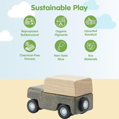 Image of PlanToys Grey Wagon Wooden Montessori Pull Along Toy | Early Movement, Balance and Practical Life Exploration | Eco Friendly Wagon for Indoor and Outdoor Play