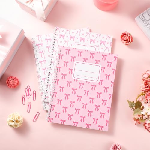 Cahier à couverture rigide avec spirale robuste et design nœud rose romantique - 6