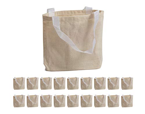 Kangaroos 8 X 8 Natural Color 100% Cotton Canvas Tote Bags (18 Pack) - Reusable Grocery or Shopping Bag for Travel, Fruit, Vegetable and Laundry