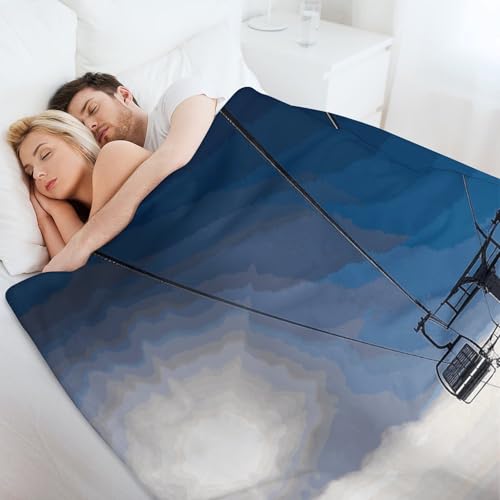 Couverture flanelle légère et chaude pour lit avec motif de ski