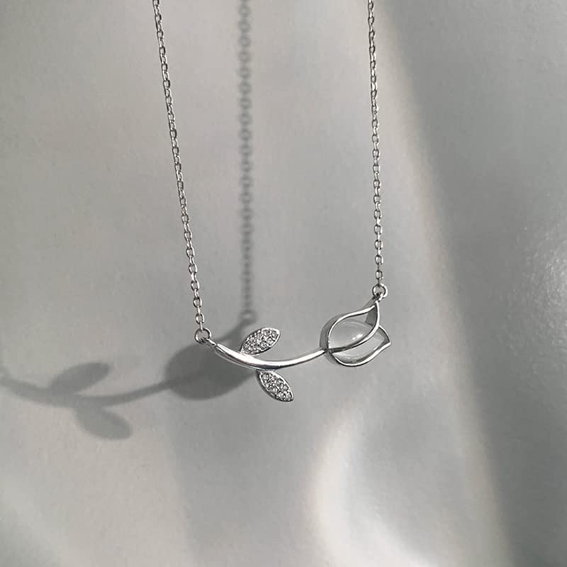 Collier de fleurs de rose et tulipe pour femme avec pendentif brillant chic