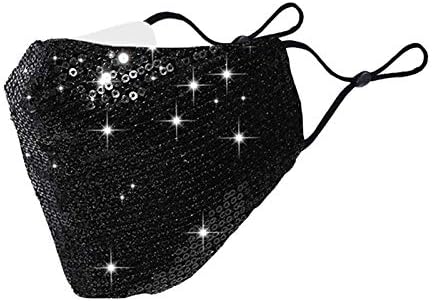 Fashion Sequin Face_Mask for Women with Adjustable Ear Loops,3 Layers Reusable Washable Glitter Face Cover