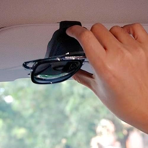 GWAWG Sunglasses Holder for Car Sun Visor Magnetic Leather Car Glasses Clip Universal Automotive Accessories with 2 Eyeglass Clothes Black