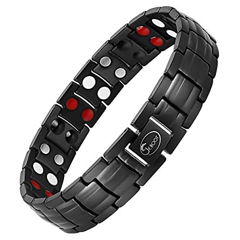 JEROOT Magnetic Bracelets for Men, Pure Titanium Double Row Strong Effective 4 Elements Magnets, Men's Bracelet with Adjustment Tool & Jewelry Gift Box Cover