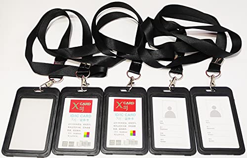 Image of Abha International Plastic ID Card Holder with Premium Lanyard for Office /School (Vertical) (Black, Pack of 10pcs.)