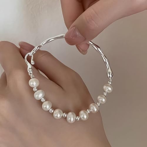 14K Gold Plated Bracelets for Women Trendy Gorgeous Pearl Baroque Bracelet Stack Hand Chain Boho Jewelry Vintage/Luxury 925 Sterling Silver Hand Jewelries Anniversary Birthday Gift for Mom Wife3