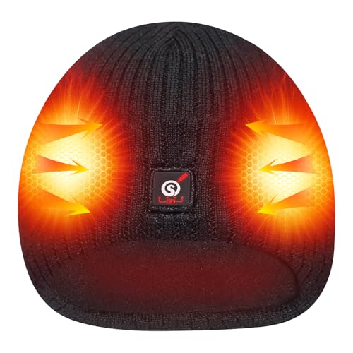 Heated Hat for Men Women Long-Lasting Anti-Freeze Battery Electric Winter Beanie Black