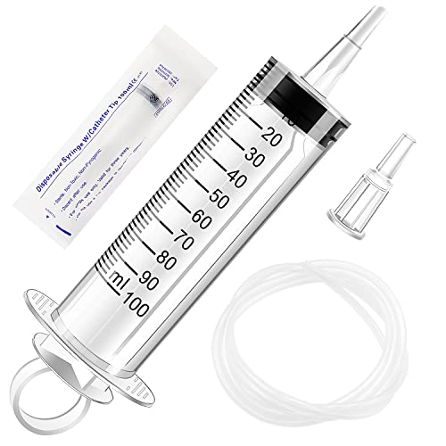 VooGenzek 100ml Herramienta de Medición de Líquidos, con Manguera de PVC de 1.3m y Tapa, Tubo de Plástico de Alimentación, para Laboratorio Industriale, Dispensación de Líquidos y Riego