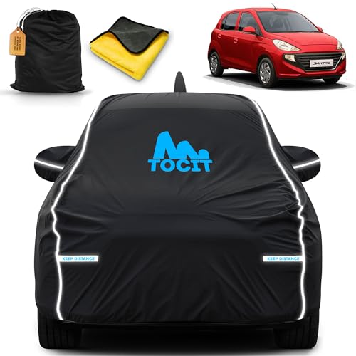 Image of Santroo Waterproof Long Life Car Cover with Safety Glow Reflective Strap, Premium Stretchable Velvet Velour Fabric, Machine Washable, Tri-Stitch Custom Fit with Mirror & Antenna Pocket