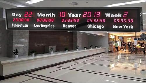 FHSLKXIM Orologio Mondiale Digitale A LED con Telecomando, Visualizza Anno, Mese, Giorno, Luminosità Regolabile, Ideale per Hotel E Uffici Multinazionali