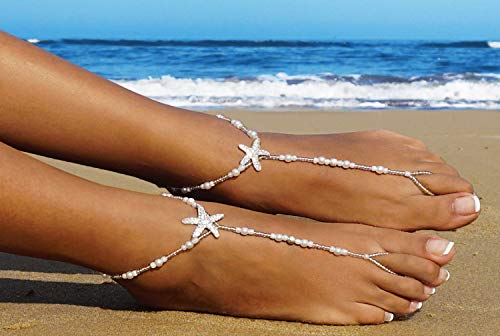 Bienvenu Beach Wedding Barefoot Sandals Ivory Pearl Anklet With Starfish Foot Jewelry, Starfish #TOP1
