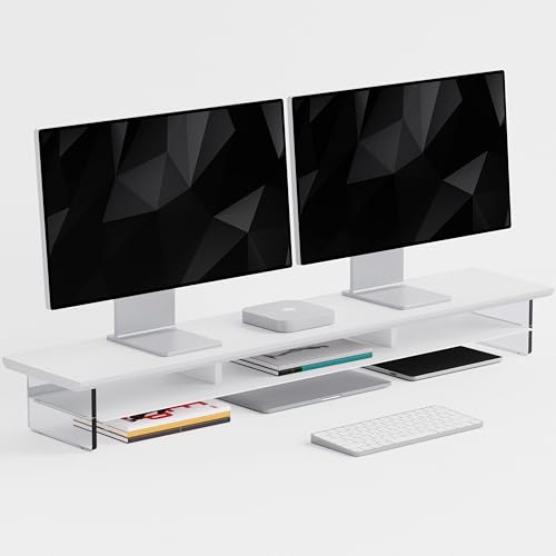 FENSULN Dual‑Tier Monitor Stand for Modern Desk Setup &ndash; Minimalist Wooden and Metal Riser Shelf...