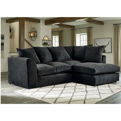 Plush Fabric Corner Sofa LEFT RIGHT 3+2 Grey Black Blue Modern (Black, RIGHT HAND) Plush Fabric Corner Sofa LEFT RIGHT 3+2 Grey Black Blue Modern (Black, RIGHT HAND)