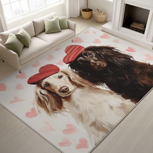 Genérico Alfombra Salon Habitacion 50 x 80 cm, Alfombras Lavable Lavadora Antideslizante, Animales Cachorro Corazones Carpet Tapetes Comedor Modernas Pelo Corto, Parduzco Rosado
