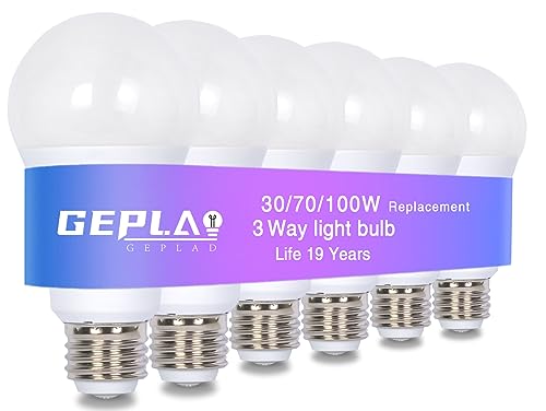 GEPLAD 6-Pack 3 Way Light Bulbs 30 70 100W Soft White 3000K Equivalent,A19 Three Way Light Bulb with E26 Medium Base