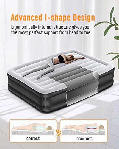 Airefina Full Size Air Mattress With Built-In Pump, Double Inflatable Mattress With Quick-Inflation, Blow Up Mattress With Flocked Surface For Home & Camping, Portable Airbed 75X54X18In, 650Lb Max #TOP1
