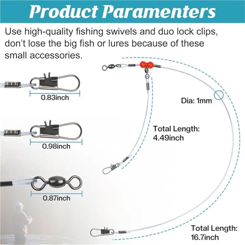 Wire Leaders para Pesca en Agua Salada 20 Piezas con Giro y Snap miniatura 2