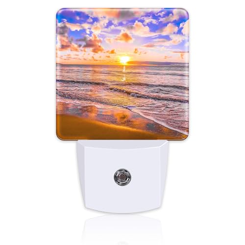Image of Sunset at Sea Night Light for Kids, Beach and Ocean Waves Night Light Plug in with Dusk to Dawn Sensor, 0.5w Energy Saving Sleep Friendly Nightlight for Hallway Stairway Kitchen Bedroom