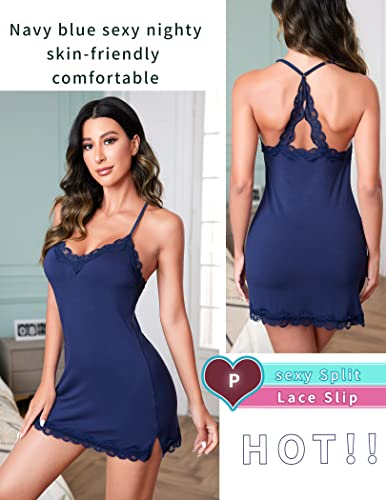 Image of Avidlove Womens Nightgown Sexy Lace Sleepwear V Neck Full Slip Chemise Lingerie Cotton Night Gowns Babydoll Sleepshirt