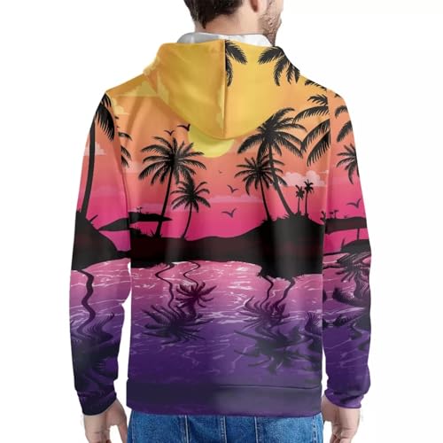 Image of Forchrinse Green Palm Tree Sea Beach Mens Hoodies Pullover Long Sleeve Fleece Hoodie Cozy Sport Casual Outwear