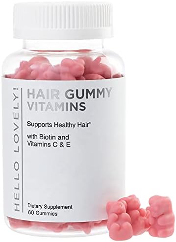 Hello Lovely! Hair Vitamins Gummies with Biotin 5000 mcg Vitamin E & C Support Hair Growth, Premium Vegetarian Non-GMO, for Stronger Beautiful Hair & Nails, Biotin Gummies Supplement - 60 Gummy Bears