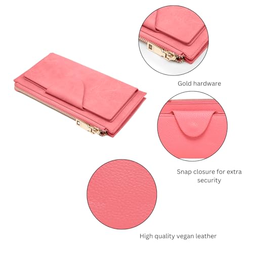 JEN & CO. Kyla Wristlet Wallet for Women Vegan Leather Large Capacity RFID Blocking Credit Card Holder Coin Purse (Taupe)4