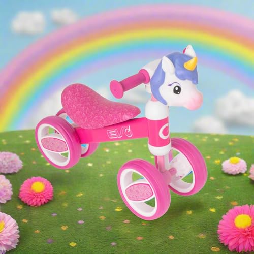 HTI Atom Kinder Bobble Bike mit Korb | Mein erstes Laufrad für Kleinkinder | Leichtes Balance Bike, Trainingsrad & Lauflernrad | Perfektes Kinderfahrrad ab 1 Jahr (Einhorn)