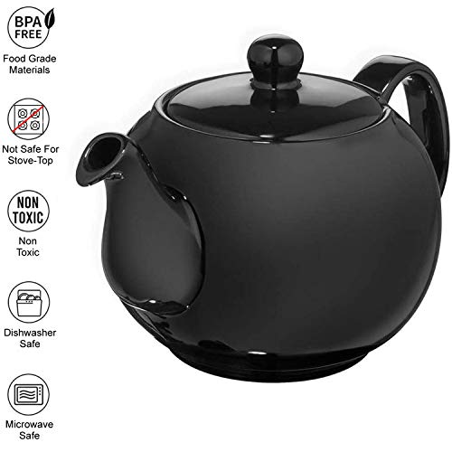 Image of SAKI Large Porcelain Teapot, 48 Ounce Tea Pot with Infuser, Loose Leaf and Blooming Tea Pot - Black