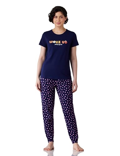 Image of Amazon Brand - Symbol Women Cotton T-Shirt and Jogger Night Suit | Two Piece Set| Regular Fit (Available in Plus Sizes)