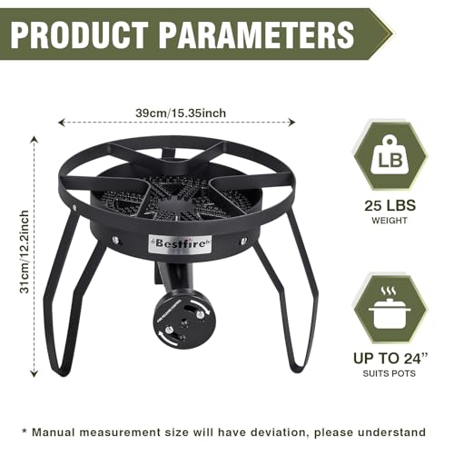 BESTFIRE 16" Propane Burner Camp Stove with 200,000 BTU Braided Hose