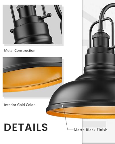 Image of zeyu 11 Inch Black Barn Light, 1-Light Indoor Wall Sconces, Modern Wall Light for Dining Room, Kitchen with Interior Gold, Matte Black Finish, 016-1B BK-G