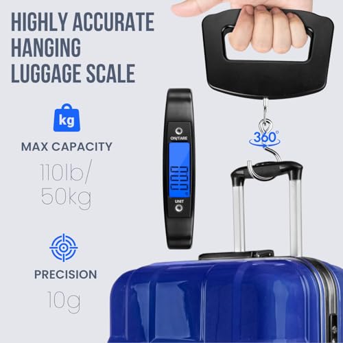 Image of Flexzion Digital Luggage Scale, Baggage Weight Scale, 110 Lb (50 Kg) with 10g Deviation, Portable Handheld Suitcase Weight Scale with Hook for Travel, Fish Weighing, Black