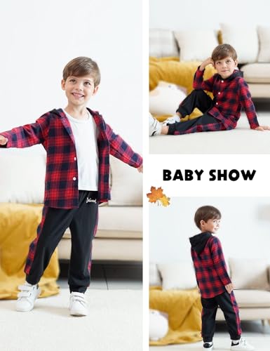 Image of Fuermos Toddler Baby Boys Clothes Flannel Lattice Button Down Hooded Tops +Pants Boys Fall Winter Outfits