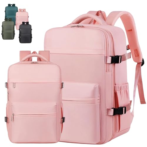 Travel Essential Package, Waterproof Business Backpack, Commuting Large Capacit Knapsack,Expandable Bag with Electric Pump (Pink, No Pump)