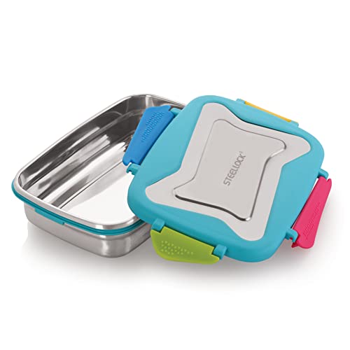 Image of STEELLOCK Smart Stainless Steel Tiffin Lunch Box for Kids and Adults | Airtight & Leakproof | Rectangle Tiffin Box for School & Office with Steel Lid | Romeo 550ml - 2pc